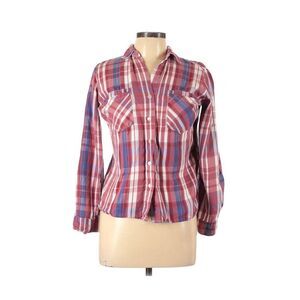 4Our Dreamers Oversized Red Plaid Button Front Shirt XXS Lyocell Roll Tab Sleeve
